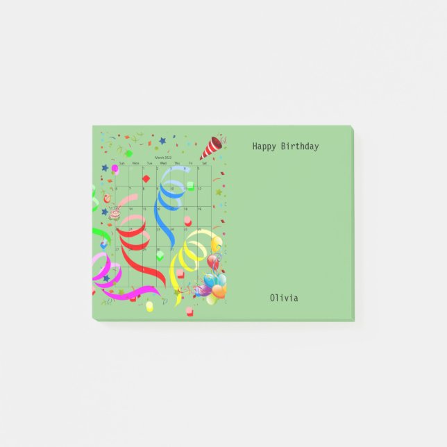 Happy Birthday March 2022 Post-it Notes (Front)