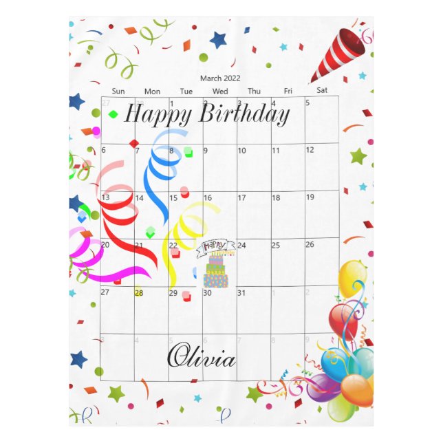 Happy Birthday March 2022 Tablecloth  (Front)