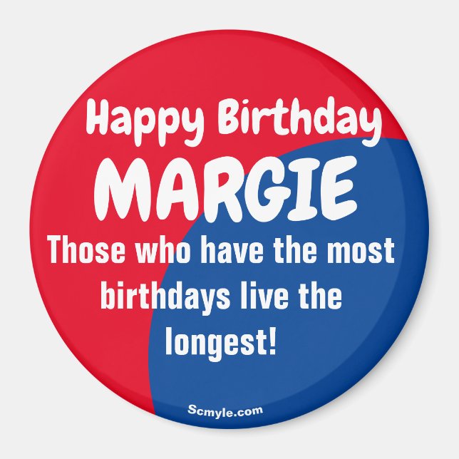 Happy Birthday MARGIE large red/blue magnet (Front)
