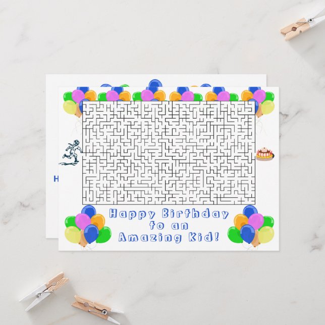 Happy Birthday Maze and Balloons Amazing Kid  (Front/Back In Situ)