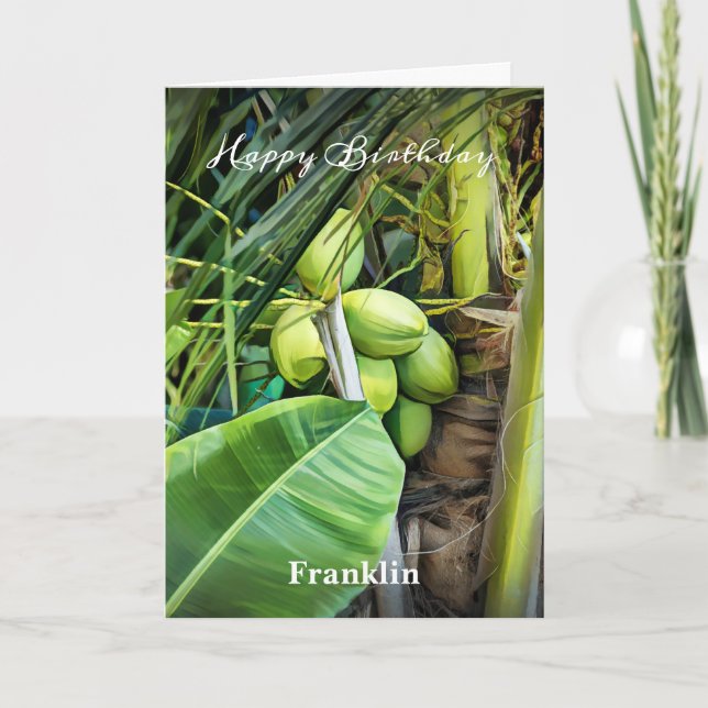 Happy Birthday Men Coconuts Trees Tropical Custom  Card (Front)