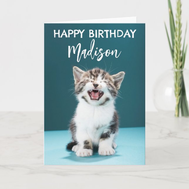 Happy Birthday | Meowing Baby Kitten Card (Front)