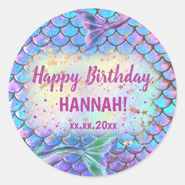 Happy Birthday mermaid Classic Round Sticker (Front)
