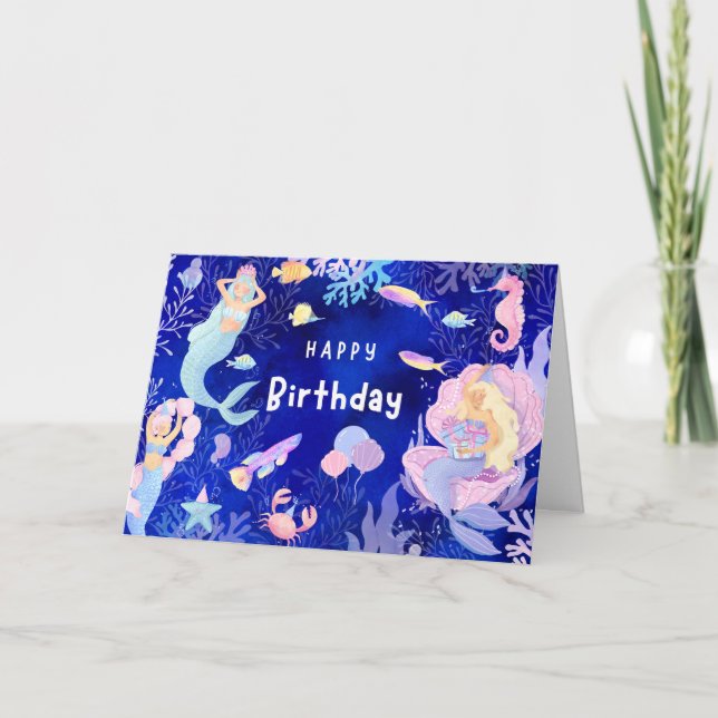 Happy Birthday Mermaid, Ocean,  Marine Life  Card (Front)