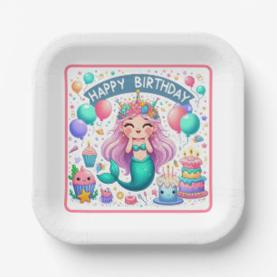 Happy Birthday Mermaid Paper Plate