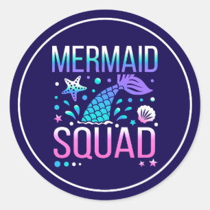Happy Birthday Mermaid Squad Ocean Party Design Classic Round Sticker