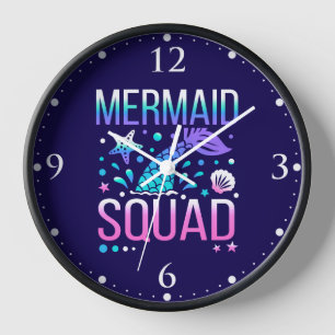 Happy Birthday Mermaid Squad Ocean Party Design Clock