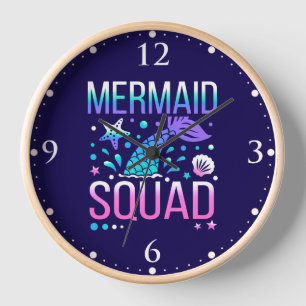 Happy Birthday Mermaid Squad Ocean Party Design Clock