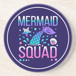 Happy Birthday Mermaid Squad Ocean Party Design Coaster