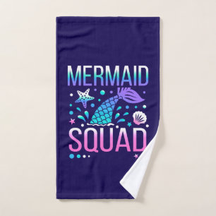 Happy Birthday Mermaid Squad Ocean Party Design Hand Towel