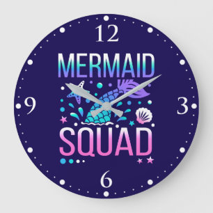 Happy Birthday Mermaid Squad Ocean Party Design Large Clock