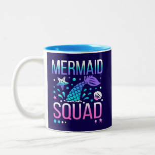 Happy Birthday Mermaid Squad Ocean Party Design Two-Tone Coffee Mug