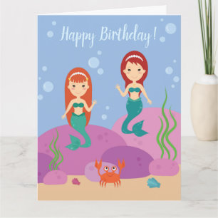 Happy Birthday mermaids girls underwater Card