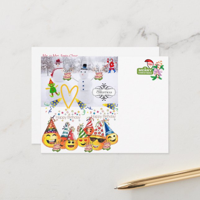 Happy Birthday Merry Christmas Postcards  (Front/Back In Situ)