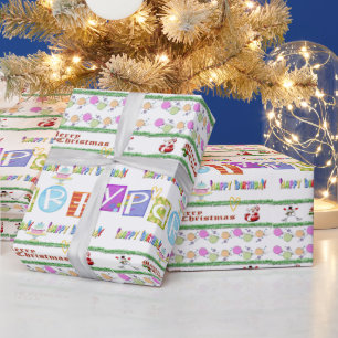 Happy Birthday Merry Christmas Wrapping Paper