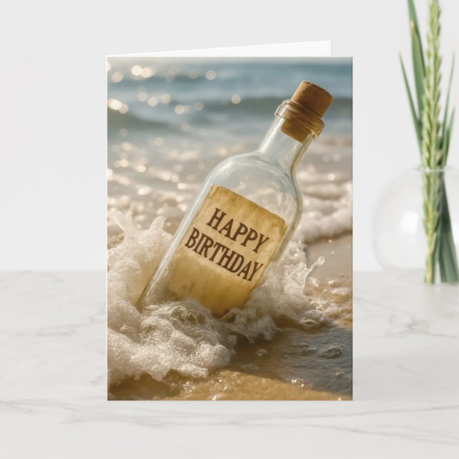 Happy Birthday Message in a Bottle Card (Front)