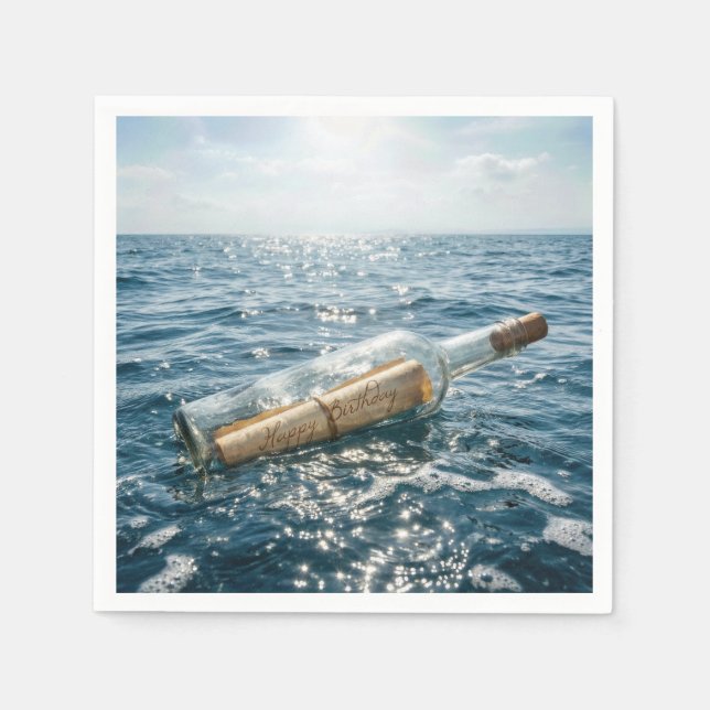 Happy Birthday Message in a Bottle Napkin (Front)