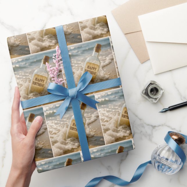 Happy Birthday Message in a Bottle Wrapping Paper (Gifting)