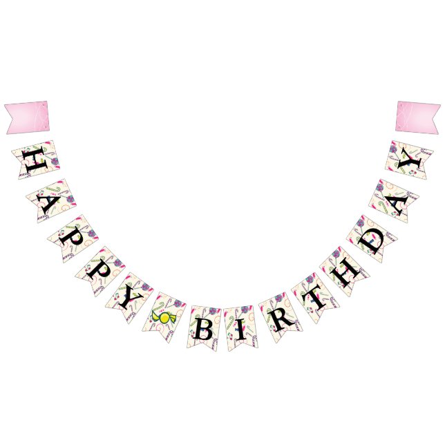 Happy Birthday Message Pink Candy Cane Bonbon Bunting (All)