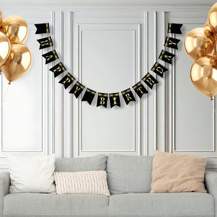Happy Birthday Metallic Gold on Black Bunting