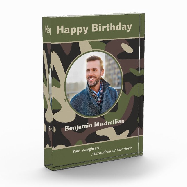Happy Birthday Military Camouflage Custom Photo Block (Left)