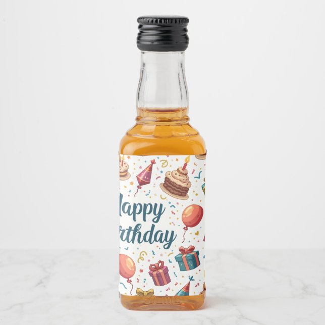 Happy Birthday Mini Wine Bottle Label with Balloon (Front)