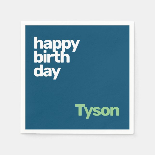 Happy Birthday Minimal custom Party Napkin – Navy  (Front)