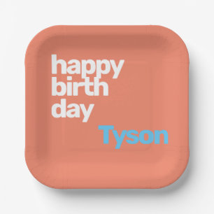 happy birthday minimal pink modern party paper  plate