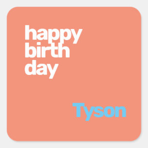 happy birthday minimal pink modern party square sticker