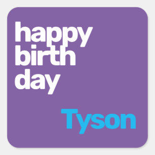 happy birthday minimal purple modern party square sticker