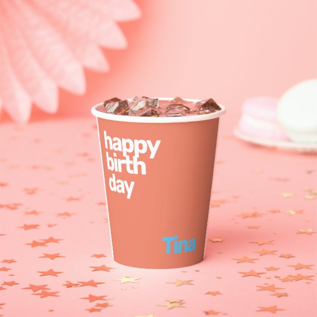 happy birthday minimal simple modern party custom  paper cups (Insitu)