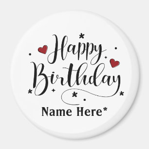 Happy Birthday  Minimalist Typography Calligraphy  Magnet
