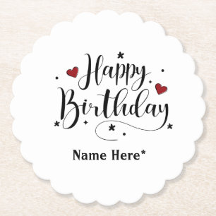 Happy Birthday Minimalist Typography Calligraphy Paper Coaster