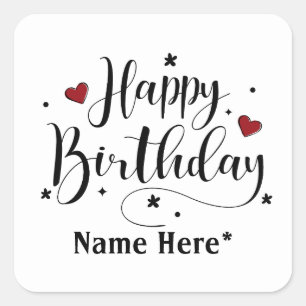 Happy Birthday Minimalist Typography Calligraphy Square Sticker