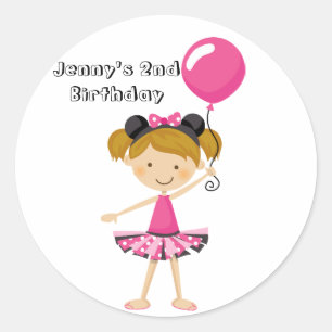 Happy Birthday Minnie Party Girl with Balloon Classic Round Sticker