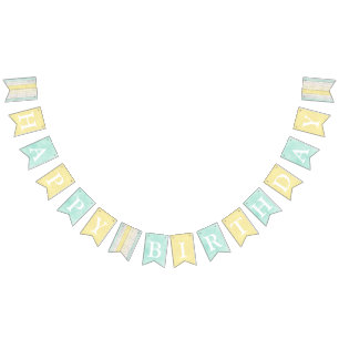 Happy Birthday Mint & Yellow Cottage Party Decor Bunting