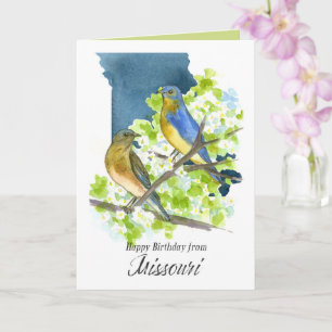 Happy Birthday Missouri Bluebirds Hawthorn Flower Card