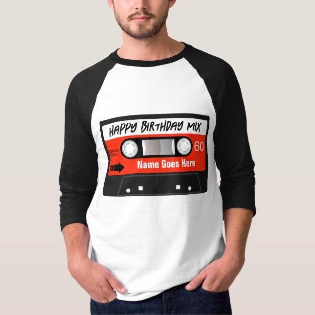 Happy Birthday Mixtape Red Cassette Customised T-Shirt (Front)
