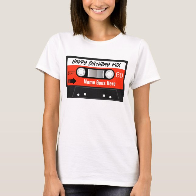 Happy Birthday Mixtape Red Cassette Customised T-Shirt (Front)
