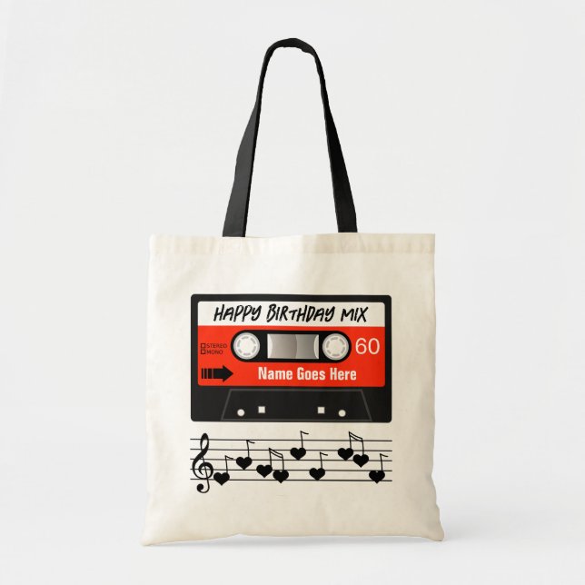 Happy Birthday Mixtape Red Cassette Customised Tote Bag (Front)