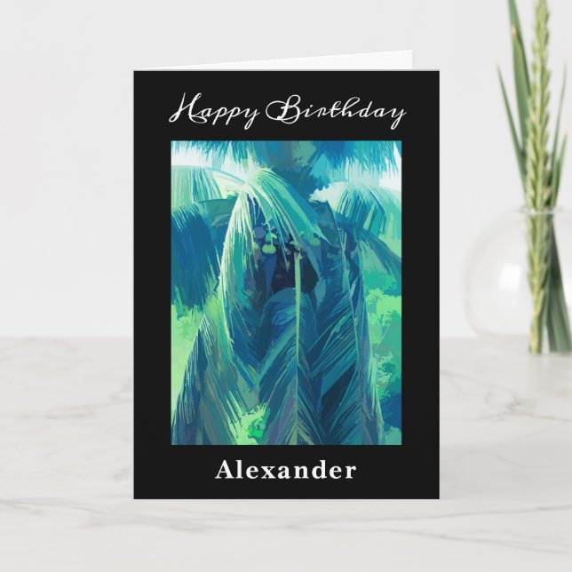 Happy Birthday Modern Artsy Tropical Trees Card (Front)