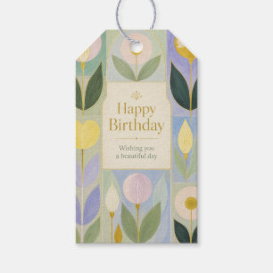 Happy Birthday Modern Botanical Flowers in Pastel Gift Tags