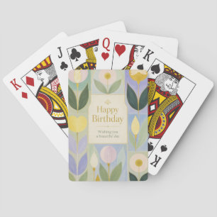 Happy Birthday Modern Botanical Flowers in Pastel Playing Cards