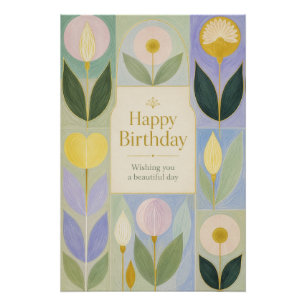 Happy Birthday Modern Botanical Flowers in Pastel Poster