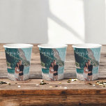 Happy Birthday Modern Calligraphy Photo Paper Cups<br><div class="desc">Add your photo.</div>