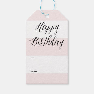 Happy Birthday Modern Calligraphy Pink Stripes Gift Tags