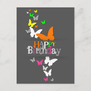 Happy Birthday Modern Colourful Neon Butterflies Postcard