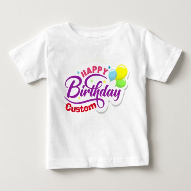 Happy Birthday Modern Elegant Customised Name Cute Baby T-Shirt (Front)