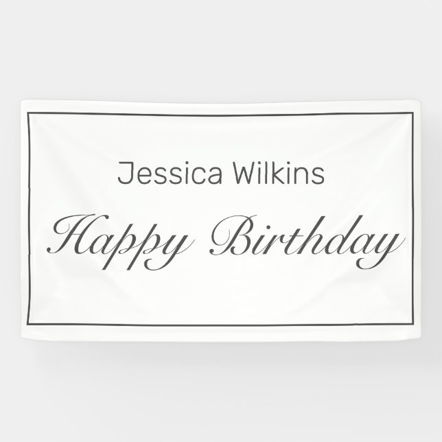 Happy Birthday Modern Minimalist White Black Banner (Horizontal)