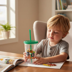 Happy Birthday Modern Monster Car Trucks Name Acrylic Tumbler